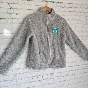 Disney World Gray Sherpa Fleece Zip Jacket Womens XS Soft Cozy Logo